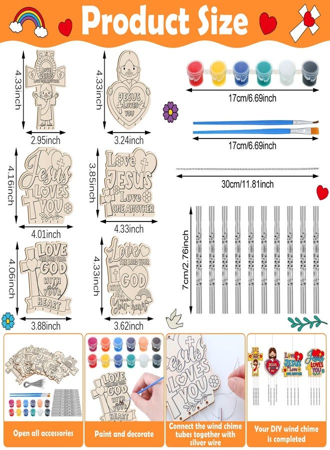 Silipull 24 Sets Religiou Valentines Crafts for Kids Christian Jesus Loves You Wind Chimes Make Your Own DIY Hanging Wooden Wind Chimes Ornaments for Valentines Christian Party Decoration - Image 2